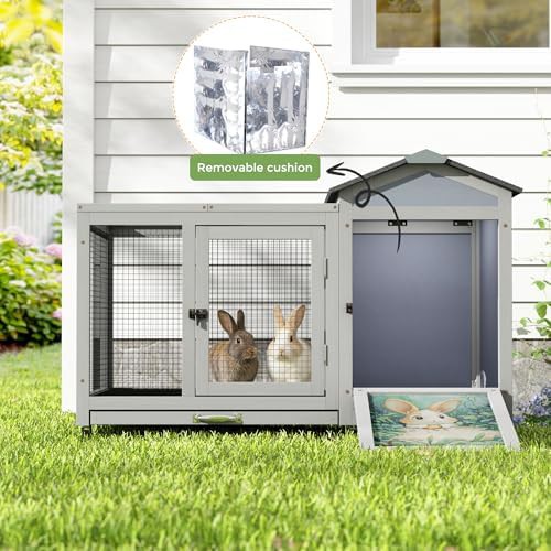 Heated grey rabbit hutch with wheels — photo 4