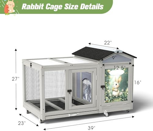 Heated grey rabbit hutch with wheels — photo 5
