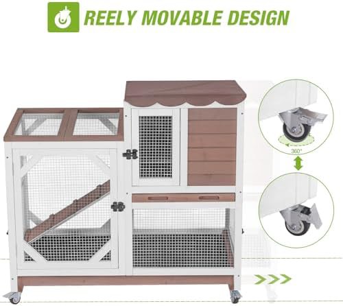 Brown and white wooden mobile bunny cage — photo 4