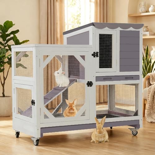 Grey two story large rabbit cage