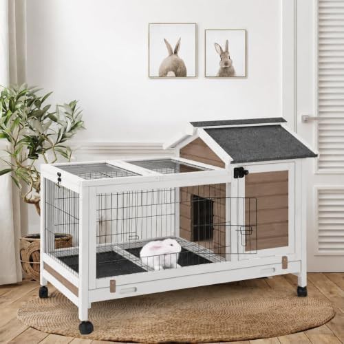 Brown wood hutch with wire mesh panels
