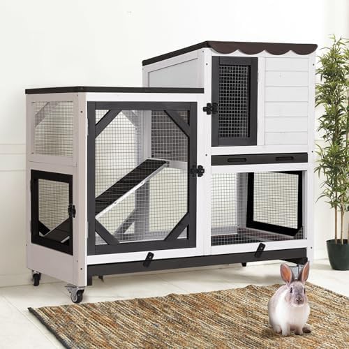 Black and white two story wooden hutch