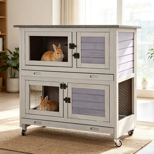 Grey two story hutch with waterproof roof