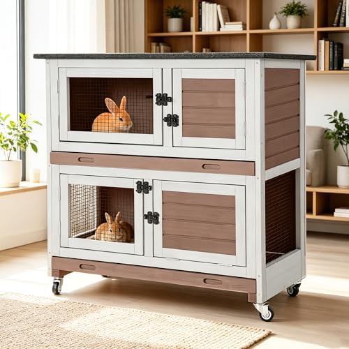 Brown two story hutch with slip proof ramp