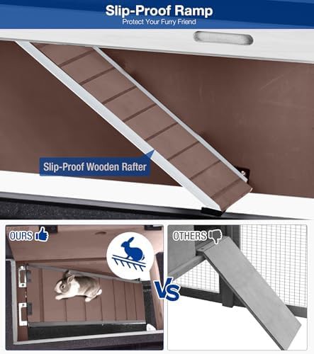 Brown two story hutch with slip proof ramp — photo 4