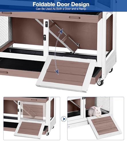 Brown two story hutch with slip proof ramp — photo 5