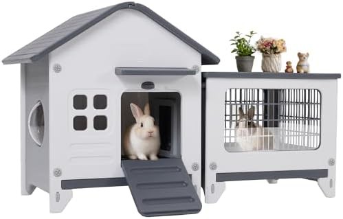 Plastic rabbit cage with attached run