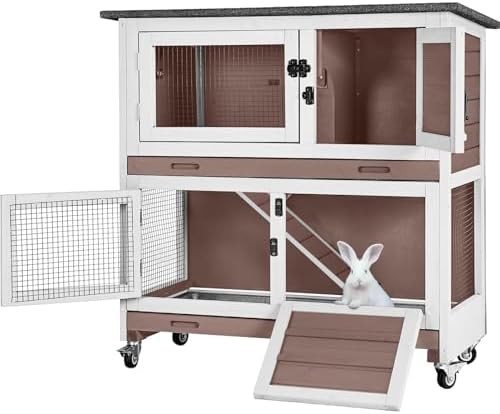 Brown two story indoor outdoor hutch