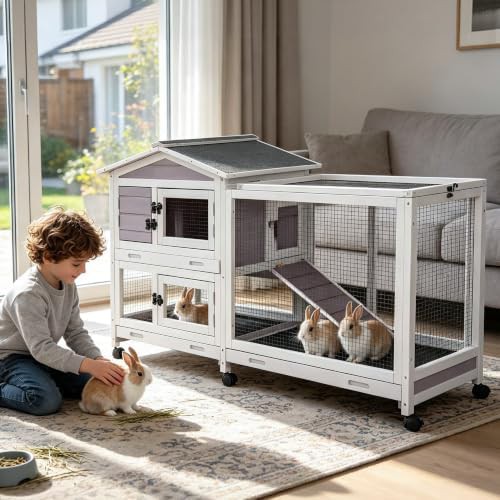 Extra large grey wooden hutch with wheels