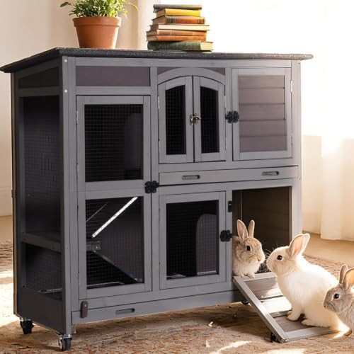 Mobile bunny cage with large wheels