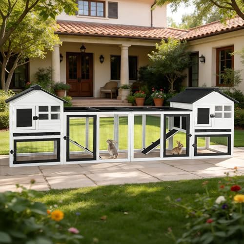 Extra long outdoor hutch with integrated run