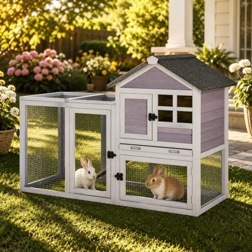 Grey two tier wooden bunny cage