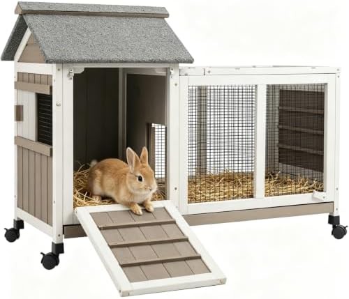 Outdoor two story bunny cage with run