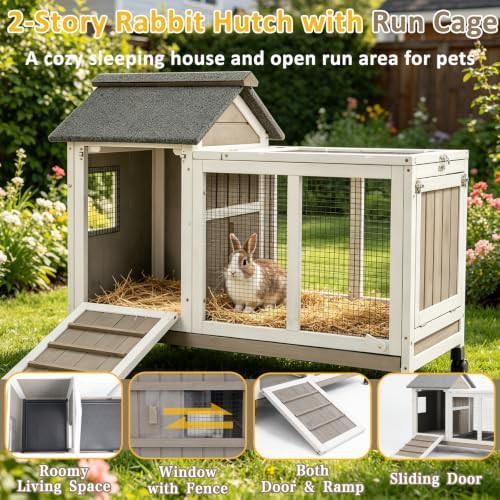 Outdoor two story bunny cage with run — photo 3