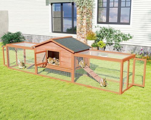 Natural wood two story hutch with run