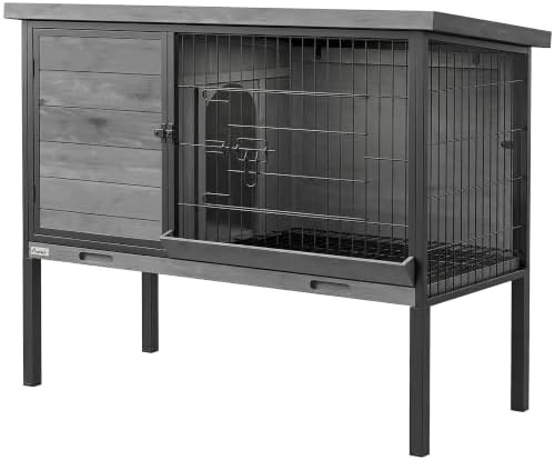 Elevated hutch with light gray plastic roof