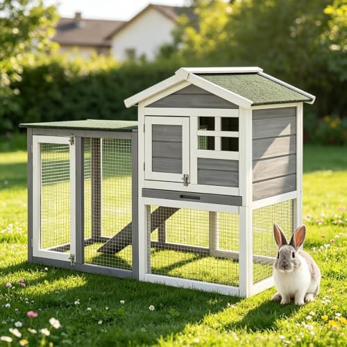 Wooden Two Story Outdoor Rabbit Hutch