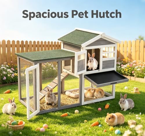 Wooden Two Story Outdoor Rabbit Hutch — photo 3